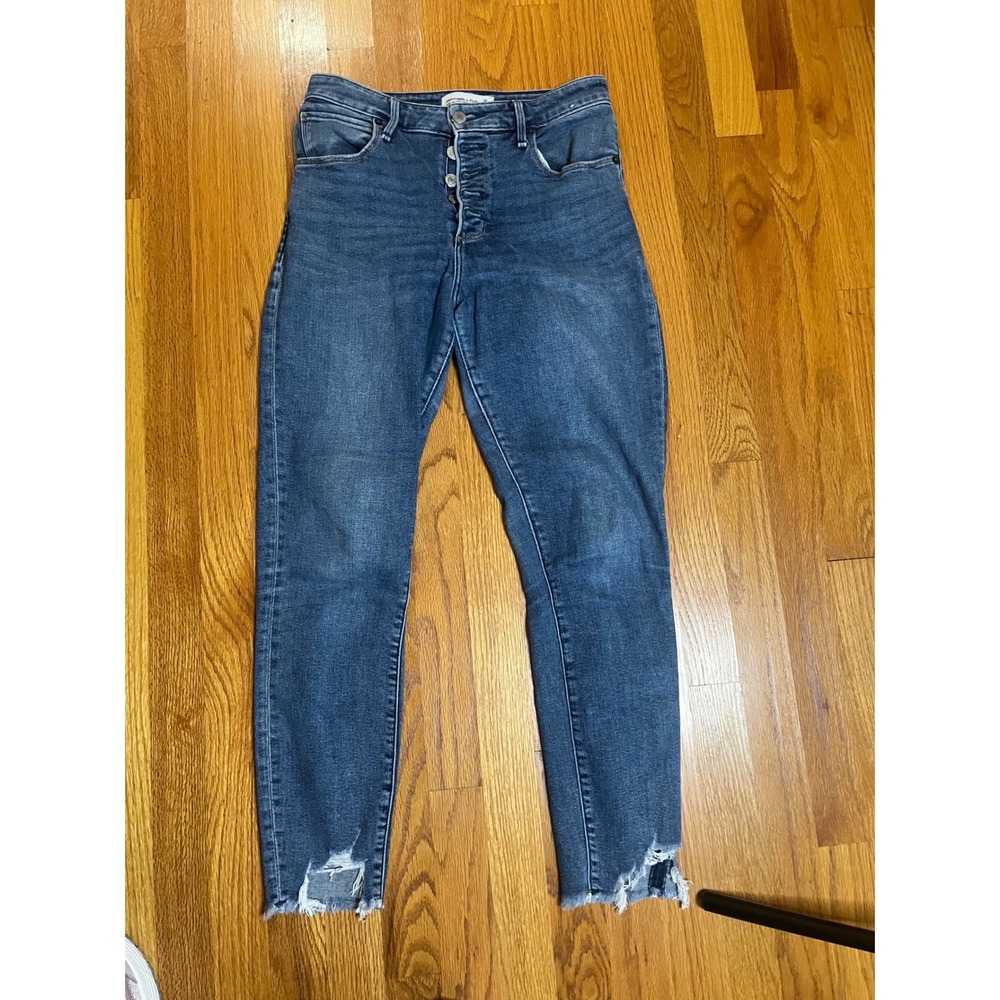 Abercrombie & Fitch High Rise Super Skinny Ankle Jeans Button Fly Blue 26/2R
